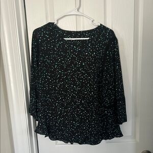 Women's Black and Green Polka Dot Top